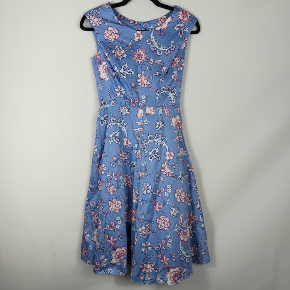 Joules Women's Amelie Fit and Flare Dress Blue Floral sz 2 (u.k.) sleeveless